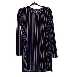 BCBGeneration‎ Navy Blue Multi Color Vertical Stripe Long Sleeve Tunic Dress